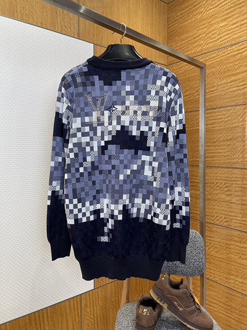 ルイヴィトン ファッションカラーブロックチェック柄ジャカードクルーネックニットセーター