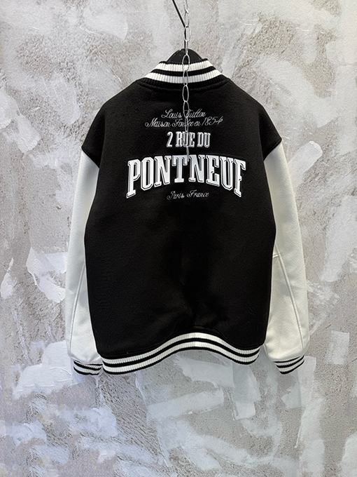 ルイヴィトン Nigo パッチワークレザーパールバックルレザートリムフロントポケットが付いたベースボールスタイルのベルト付きジャケット