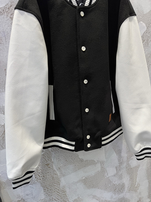ルイヴィトン Nigo パッチワークレザーパールバックルレザートリムフロントポケットが付いたベースボールスタイルのベルト付きジャケット