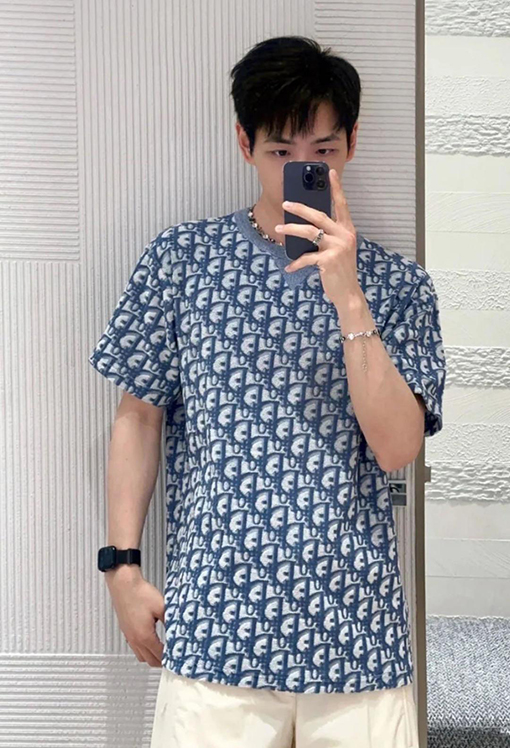 ディオールスーパーコピー モノグラムプリントのオールオーバーニット半袖Tシャツ