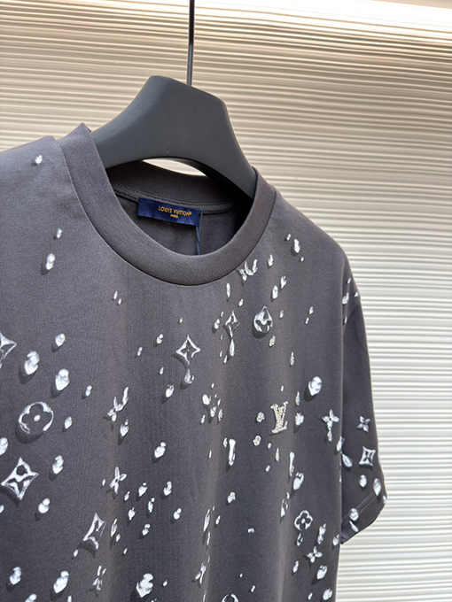 ルイヴィトンスーパーコピー クルーネックレターティアドロップラインストーン半袖Tシャツ