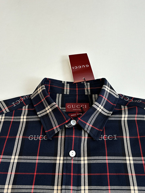 グッチコピー Gucci スコットランドのチェック柄ジャカード襟付き長袖シャツ