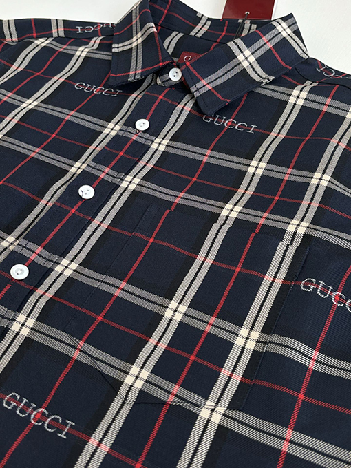 グッチコピー Gucci スコットランドのチェック柄ジャカード襟付き長袖シャツ