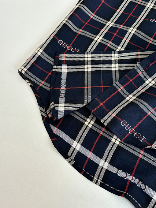 グッチコピー Gucci スコットランドのチェック柄ジャカード襟付き長袖シャツ