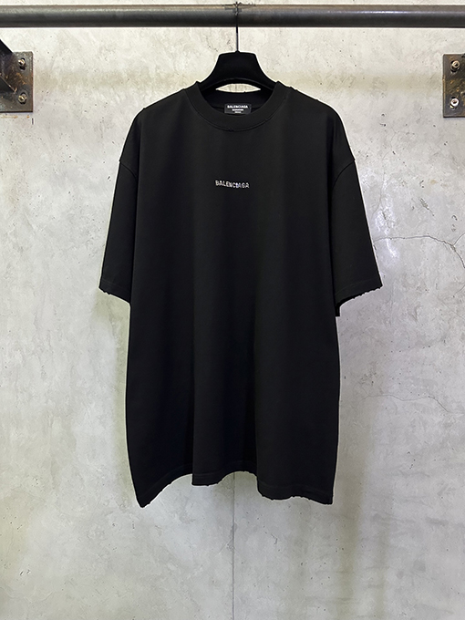 バレンシアガ Balenciaga フロントバックレターラインストーンウォッシュ半袖Tシャツ