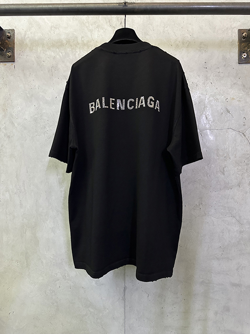 バレンシアガ Balenciaga フロントバックレターラインストーンウォッシュ半袖Tシャツ