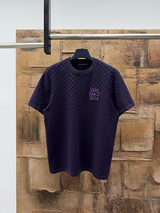 ルイヴィトン チェッカーボード刺繍ニット半袖Tシャツ