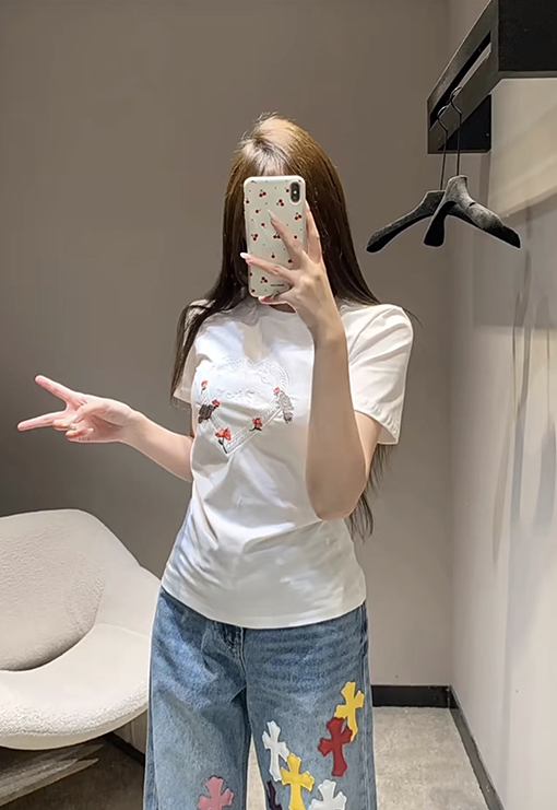 ディオール ローズ刺繍半袖Tシャツ