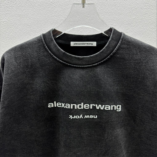 アレキサンダーワン Alexander Wang 新モデルバブルウォッシュのダメージクルーネックスウェットシャツ