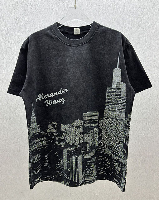 アレキサンダーワン alexanderwang デジタル直噴クリスタルホットフィックスラインストーン半袖Tシャツ