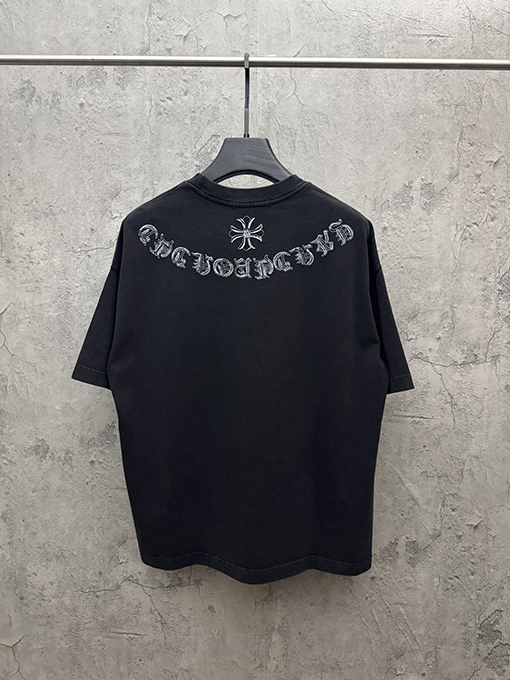 クロムハーツスーパーコピー アメリカンスタイルのウォッシュアップリケ刺繍半袖Tシャツ