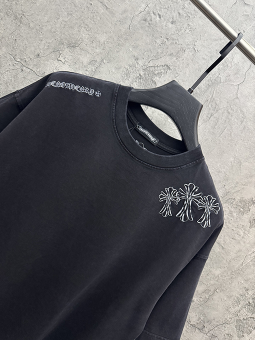 クロムハーツスーパーコピー アメリカンスタイルのウォッシュアップリケ刺繍半袖Tシャツ