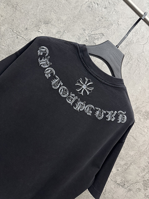 クロムハーツスーパーコピー アメリカンスタイルのウォッシュアップリケ刺繍半袖Tシャツ