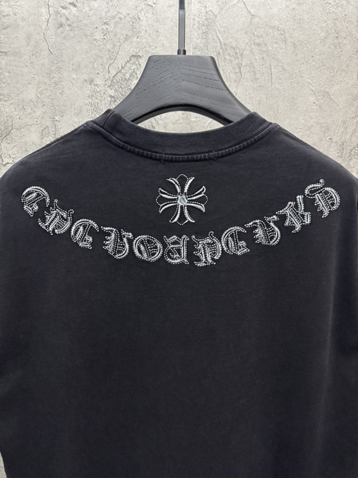クロムハーツスーパーコピー アメリカンスタイルのウォッシュアップリケ刺繍半袖Tシャツ