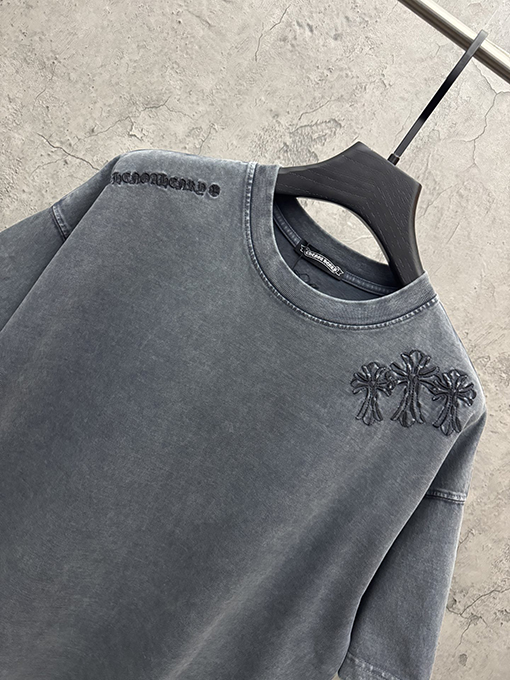 クロムハーツスーパーコピー アメリカンスタイルのウォッシュアップリケ刺繍半袖Tシャツ
