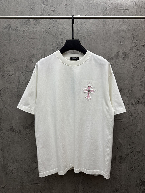 クロムハーツ アメリカンスタイルのレーザーバーンアウトアップリケ刺繍半袖Tシャツ