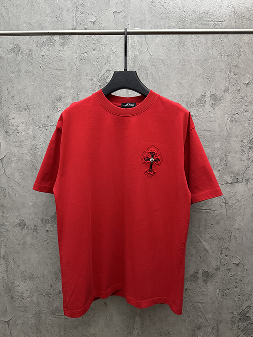 クロムハーツ アメリカンスタイルのレーザーバーンアウトアップリケ刺繍半袖Tシャツ