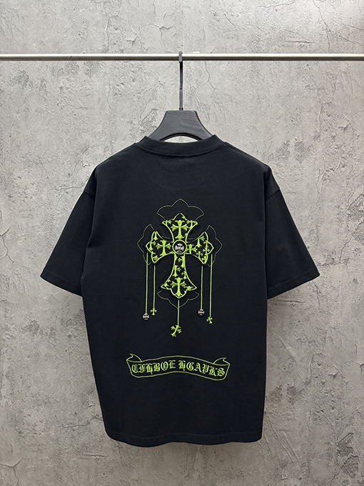 クロムハーツ アメリカンスタイルのレーザーバーンアウトアップリケ刺繍半袖Tシャツ