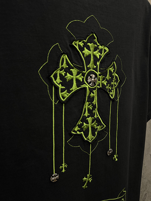クロムハーツ アメリカンスタイルのレーザーバーンアウトアップリケ刺繍半袖Tシャツ