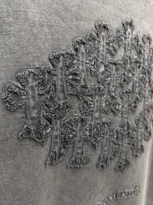 クロムハーツ アメリカンスタイルのウォッシュドデニムパッチ刺繍カップル半袖Tシャツ