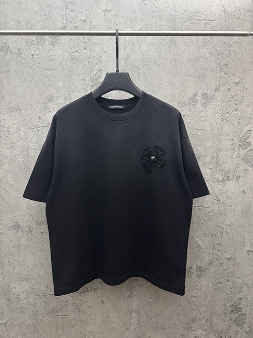 クロムハーツ 新モデルアメリカンスタイルのウォッシュドデニムパッチ刺繍カップル半袖Tシャツ