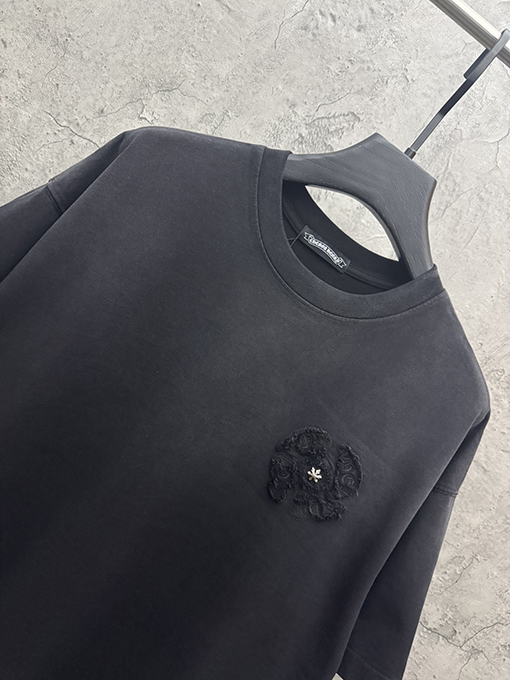 クロムハーツ 新モデルアメリカンスタイルのウォッシュドデニムパッチ刺繍カップル半袖Tシャツ