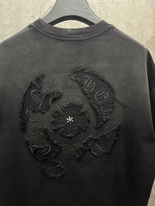 クロムハーツ 新モデルアメリカンスタイルのウォッシュドデニムパッチ刺繍カップル半袖Tシャツ