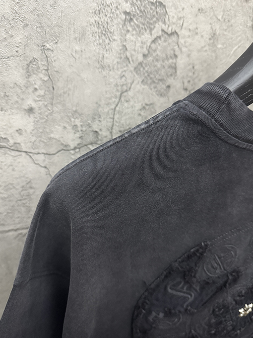 クロムハーツ 新モデルアメリカンスタイルのウォッシュドデニムパッチ刺繍カップル半袖Tシャツ