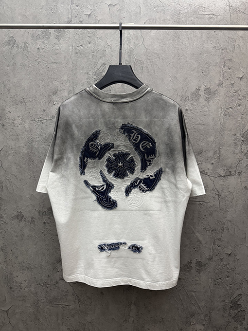 クロムハーツ 新モデルアメリカンスタイルのウォッシュドデニムパッチ刺繍カップル半袖Tシャツ