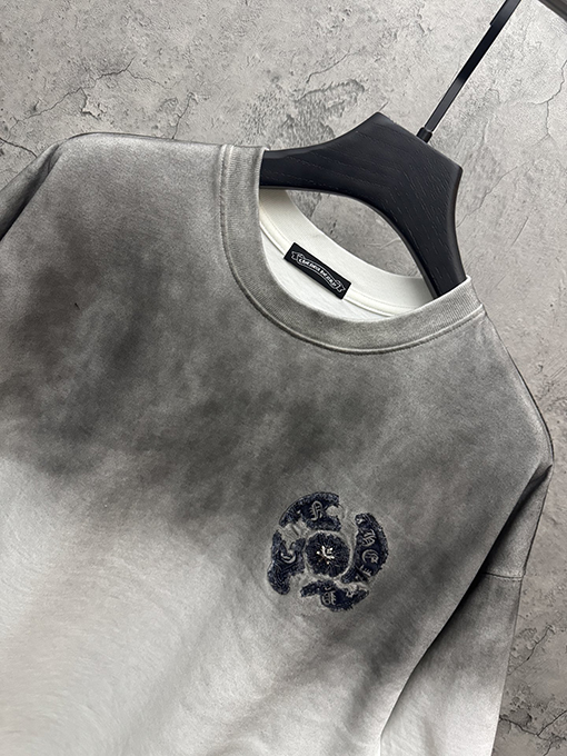 クロムハーツ 新モデルアメリカンスタイルのウォッシュドデニムパッチ刺繍カップル半袖Tシャツ