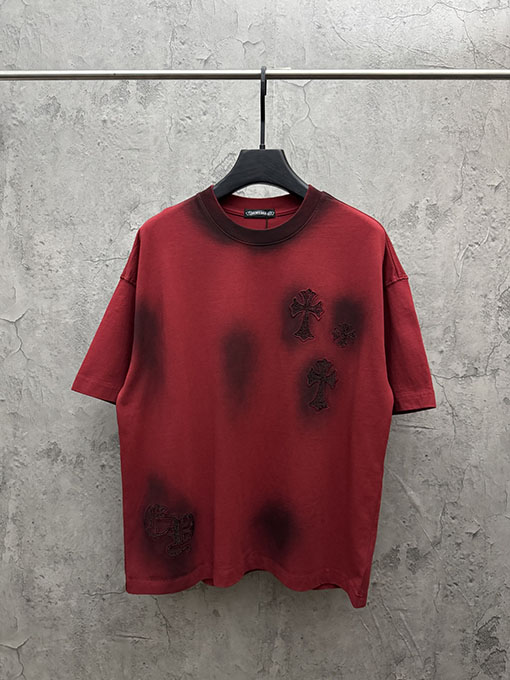 クロムハーツ 新作アメリカンスタイルのウォッシュアップリケラインストーン半袖Tシャツ