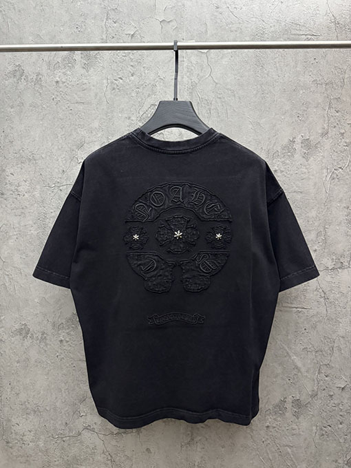 クロムハーツ クラシックなアメリカンスタイルのウォッシュアップリケ刺繍半袖Tシャツ