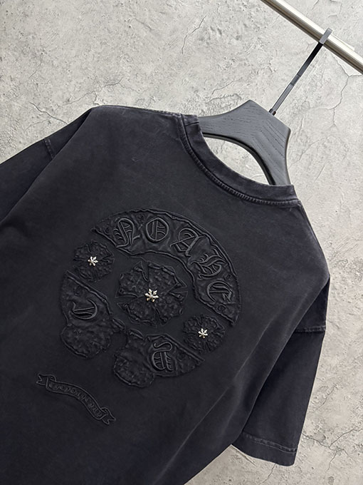 クロムハーツ クラシックなアメリカンスタイルのウォッシュアップリケ刺繍半袖Tシャツ