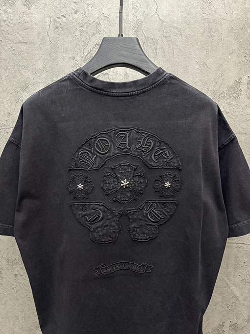 クロムハーツ クラシックなアメリカンスタイルのウォッシュアップリケ刺繍半袖Tシャツ
