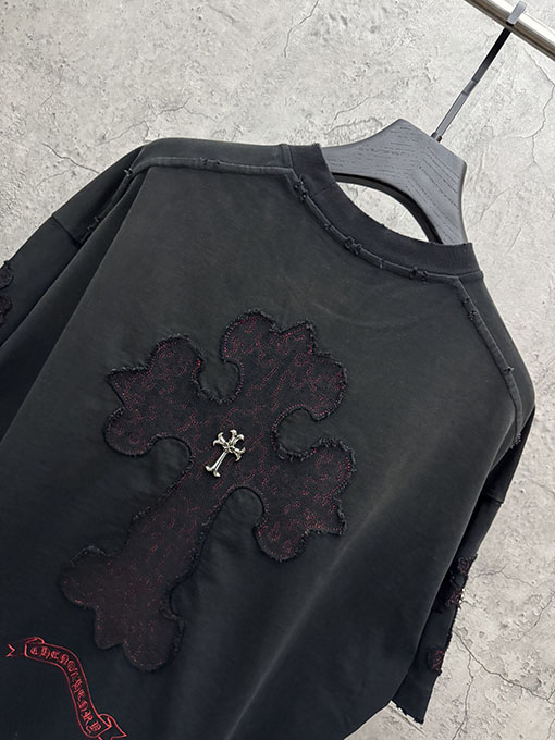 クロムハーツ 新モデルメタルクロスアメリカンウォッシュアップリケ刺繍半袖Tシャツ