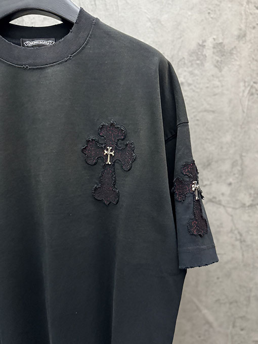 クロムハーツ 新モデルメタルクロスアメリカンウォッシュアップリケ刺繍半袖Tシャツ