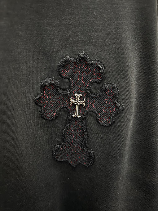 クロムハーツ 新モデルメタルクロスアメリカンウォッシュアップリケ刺繍半袖Tシャツ
