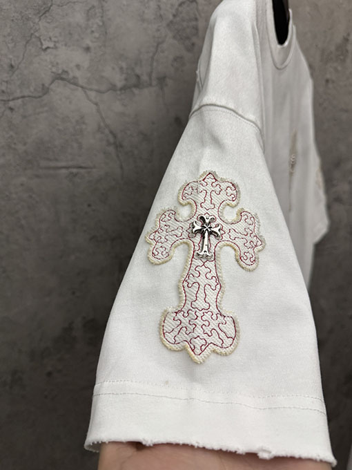 クロムハーツ 新モデルメタルクロスアメリカンウォッシュアップリケ刺繍半袖Tシャツ
