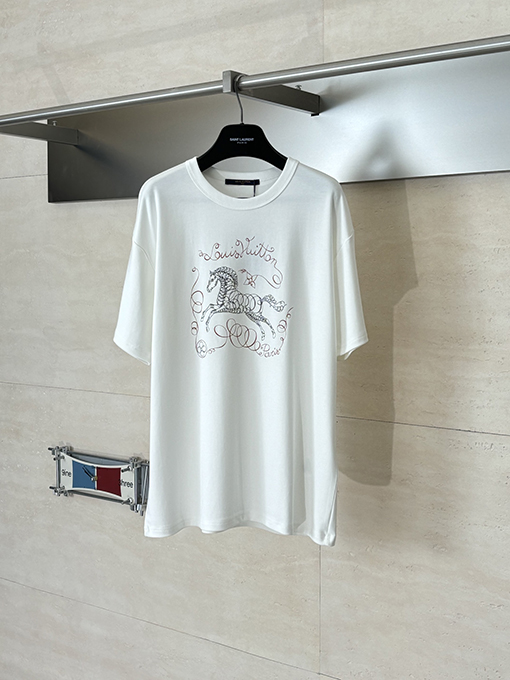 ルイヴィトンコピー 馬のスケッチプリント半袖Tシャツ