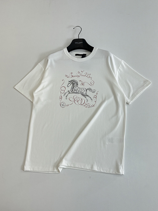 ルイヴィトンコピー 馬のスケッチプリント半袖Tシャツ