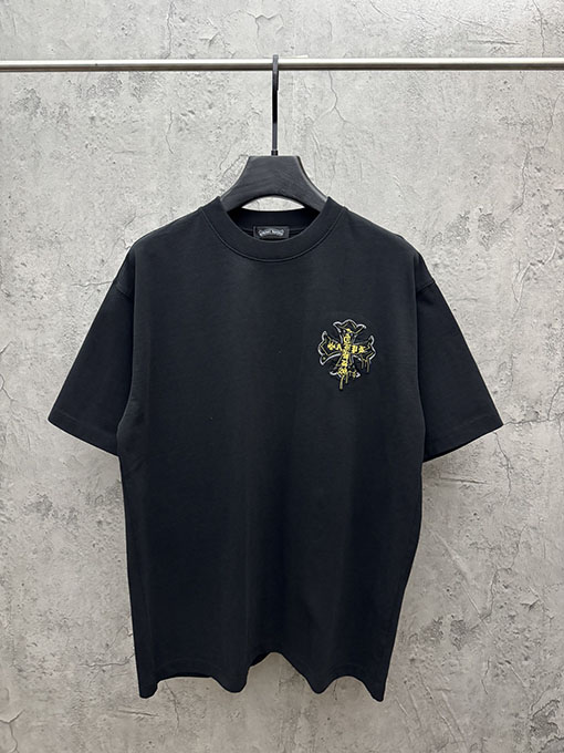 クロムハーツ アメリカンスタイルのレーザー彫刻アップリケ半袖Tシャツ