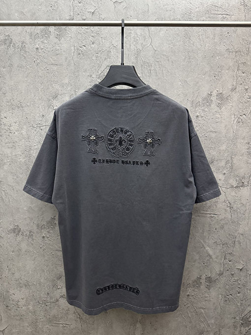 クロムハーツ 新モデルアメリカンスタイルのレーザーカットアップリケ刺繍のカップル半袖Tシャツ