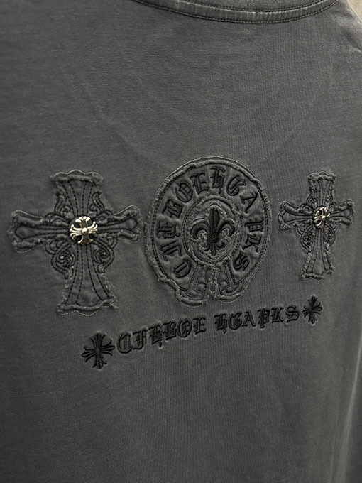 クロムハーツ 新モデルアメリカンスタイルのレーザーカットアップリケ刺繍のカップル半袖Tシャツ