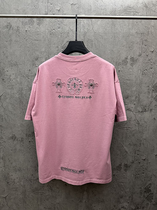 クロムハーツ 新しいアメリカンスタイルのレーザーカットアップリケ刺繍のカップル半袖Tシャツ