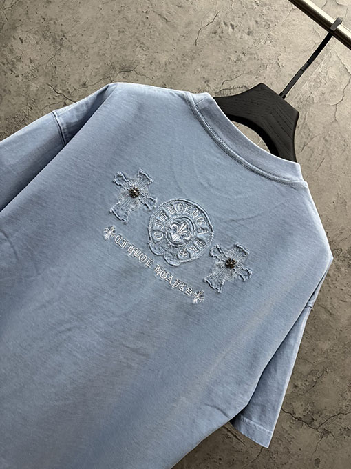 クロムハーツ 新しいアメリカンスタイルのレーザーカットアップリケ刺繍のカップル半袖Tシャツ