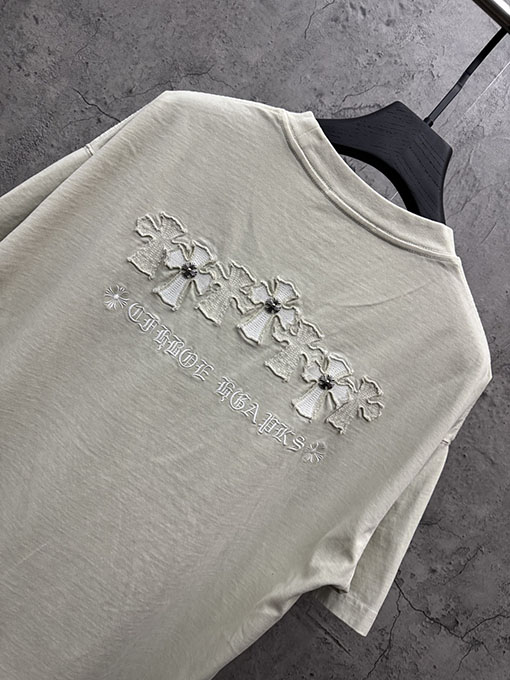 クロムハーツコピー アメリカンスタイルのレーザーバーンアウトアップリケ刺繍半袖Tシャツ