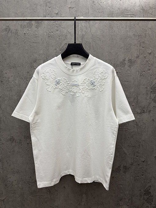クロムハーツコピー 4 層アップリケクロスステッチ半袖Tシャツ