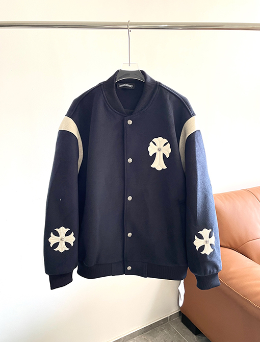 クロムハーツコピー 刺繍ロゴ入りウール混ベースボールジャケット