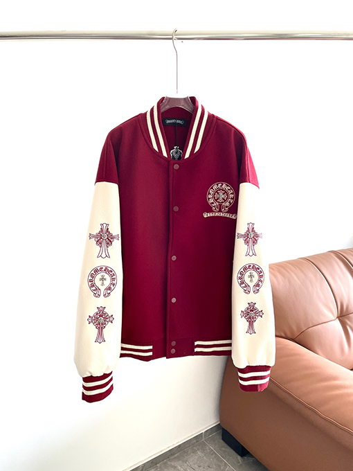 クロムハーツ 刺繍入りホースシュークロスダブルレイヤーベースボールジャケット