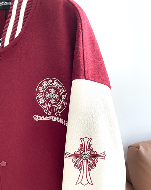 クロムハーツ 刺繍入りホースシュークロスダブルレイヤーベースボールジャケット
